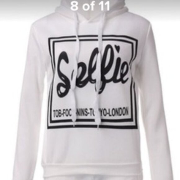White Fleece SELFIE Sweatpants & Top Set Sweatshirt & Pants Set Bundle Lot - Picture 4 of 7